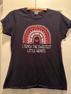 Teacher tshirt: Black Pink & Red Heart Rainbow  “I teach the sweetest hearts”